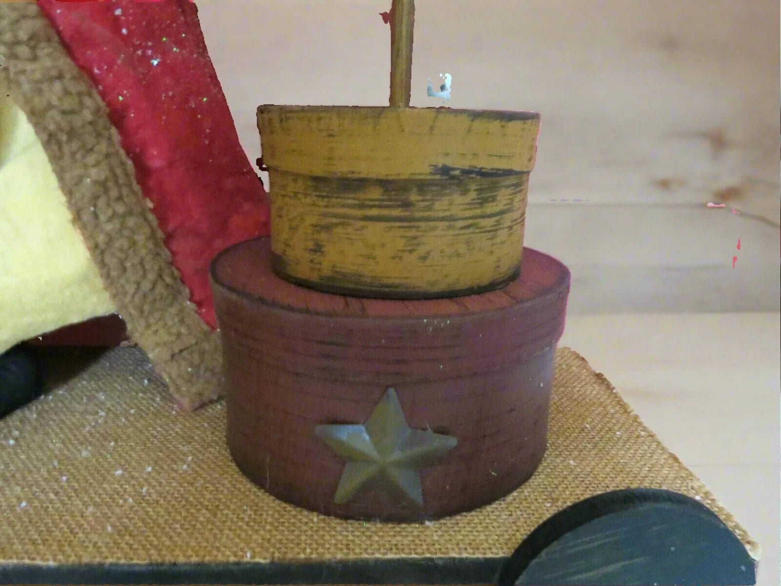 Primitive Christmas Blessings Santa w/ Feather Tree and Nesting Boxes on Cart 26" - The Primitive Pineapple Collection