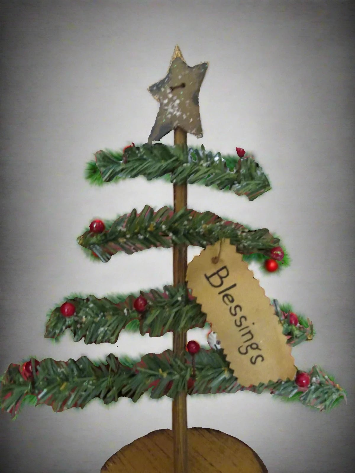 Primitive Christmas Blessings Santa w/ Feather Tree and Nesting Boxes on Cart 26" - The Primitive Pineapple Collection