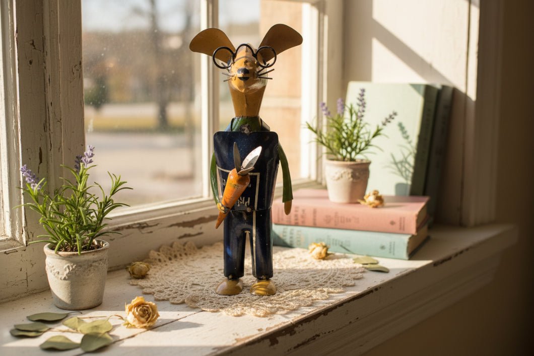 Primitive Spring Easter Recycled Metal Hops Rabbit w/ Glasses 11.75" Figurine - The Primitive Pineapple Collection