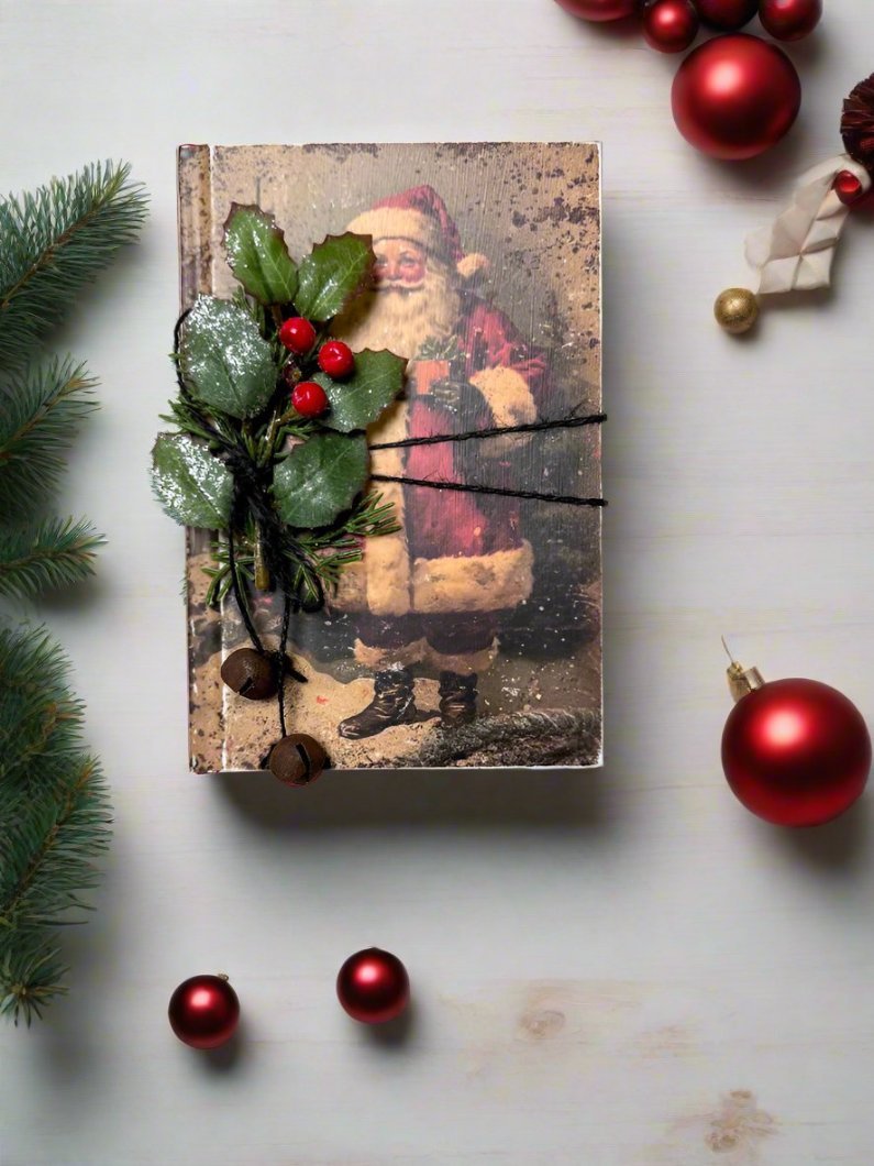 Handcrafted Vintage Look Santa Claus Holiday Book - The Primitive Pineapple Collection