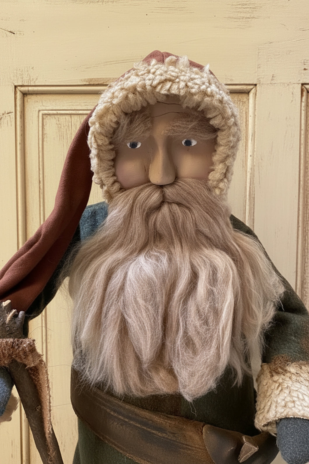 Primitive Christmas One of a Kind Hand Sculpted Clay Face Santa w/ Gourds 20 "