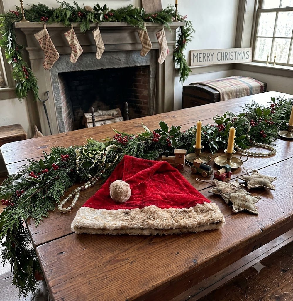 Christmas Handcrafted USA Grungy Primitive Red Santa Hat - The Primitive Pineapple Collection