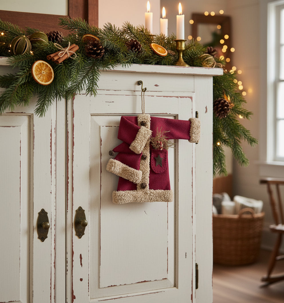 Primitive Handmade Santa Suit Vintage Look Holiday/Christmas 13" Greens - The Primitive Pineapple Collection