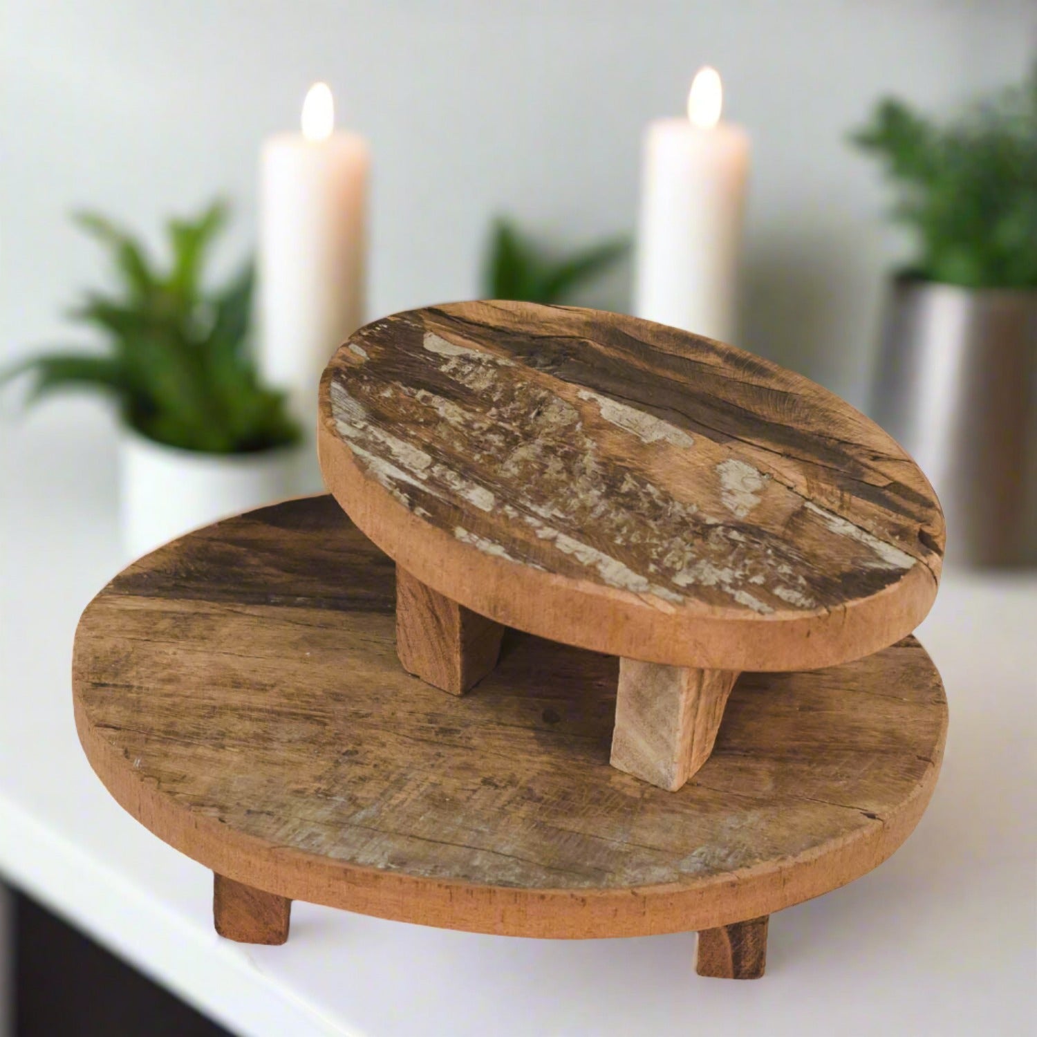 Primitive/Country 2 pc Solid Wood Farmhouse Oval Risers - Set/2 - The Primitive Pineapple Collection