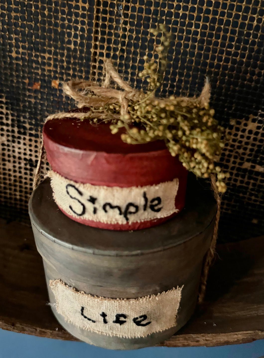 Primitive Handcrafted "Simple Life" Stacked Colonial Boxes 5"H Sweet Annie - The Primitive Pineapple Collection