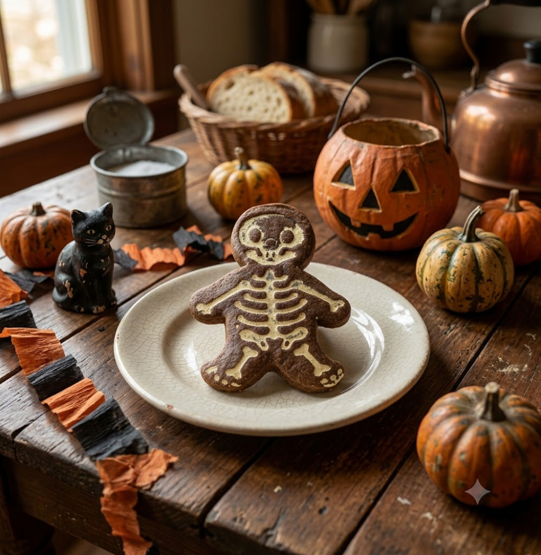 Primitive Faux Halloween Skeleton Cookie Bowl Fillers 5"