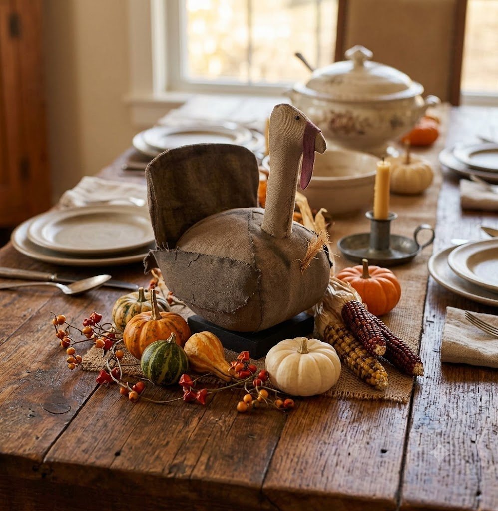 Primitive Handcrafted Thanksgiving Sitting Turkey 10" | Folk Art - The Primitive Pineapple Collection