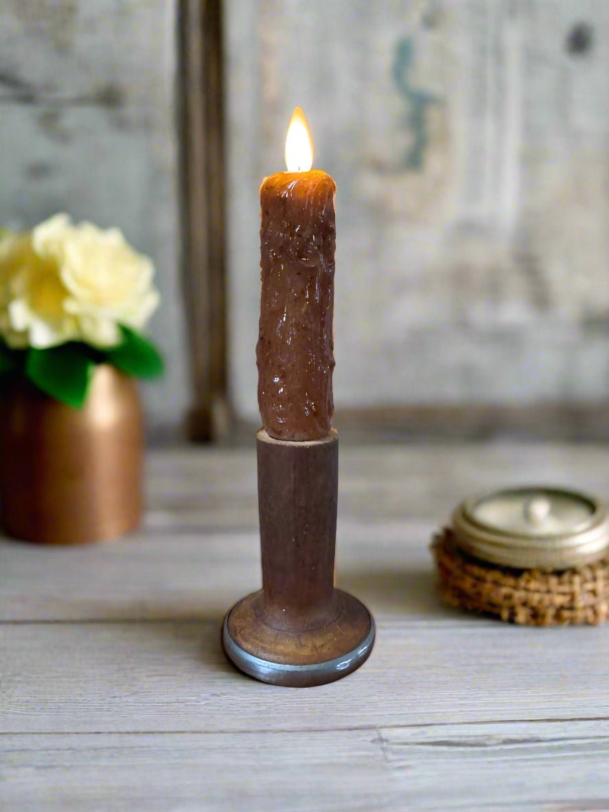 Primitive Moving Flame 8.5"Candle On Chimney Bobbin w/ Remote Control - The Primitive Pineapple Collection