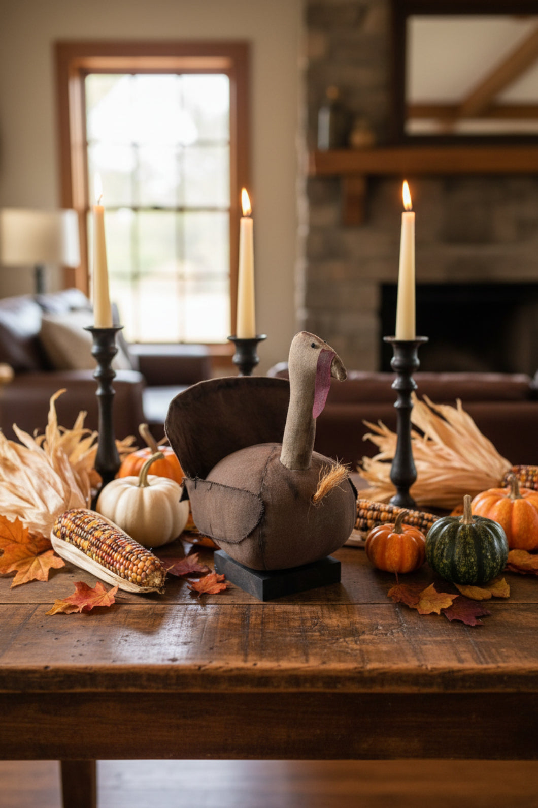 Primitive Handcrafted Thanksgiving Sitting Turkey 10" | Folk Art