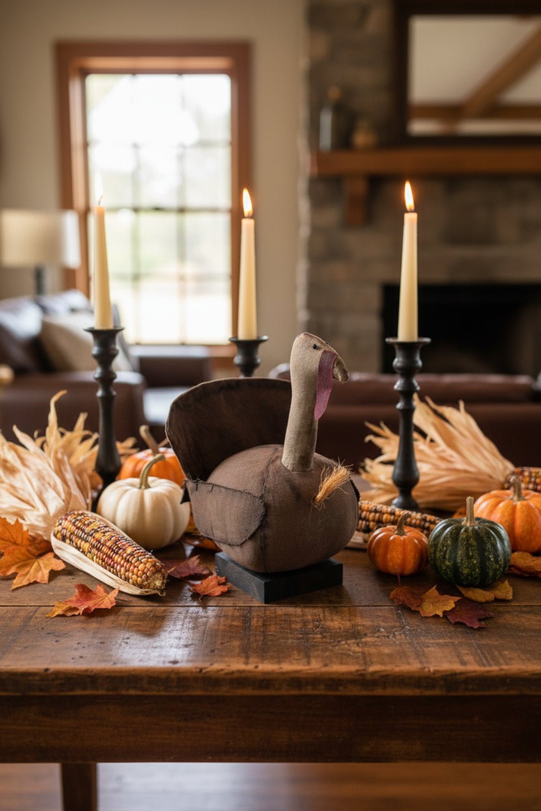 Primitive Handcrafted Thanksgiving Sitting Turkey 10" | Folk Art - The Primitive Pineapple Collection