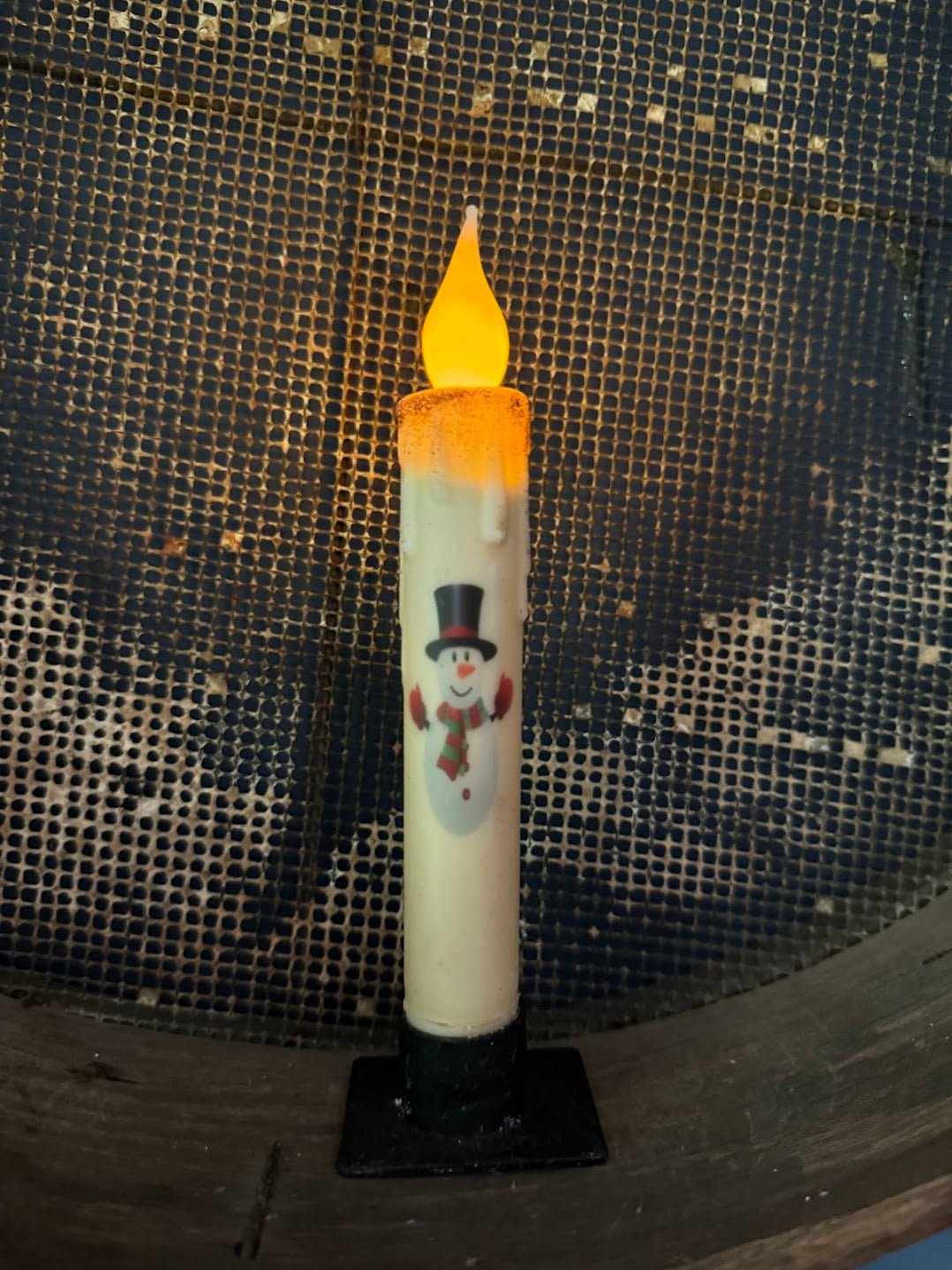 Primitive Handcrafted 7" Christmas Snowman w/Mittens Battery Led Timer Taper Candle - The Primitive Pineapple Collection