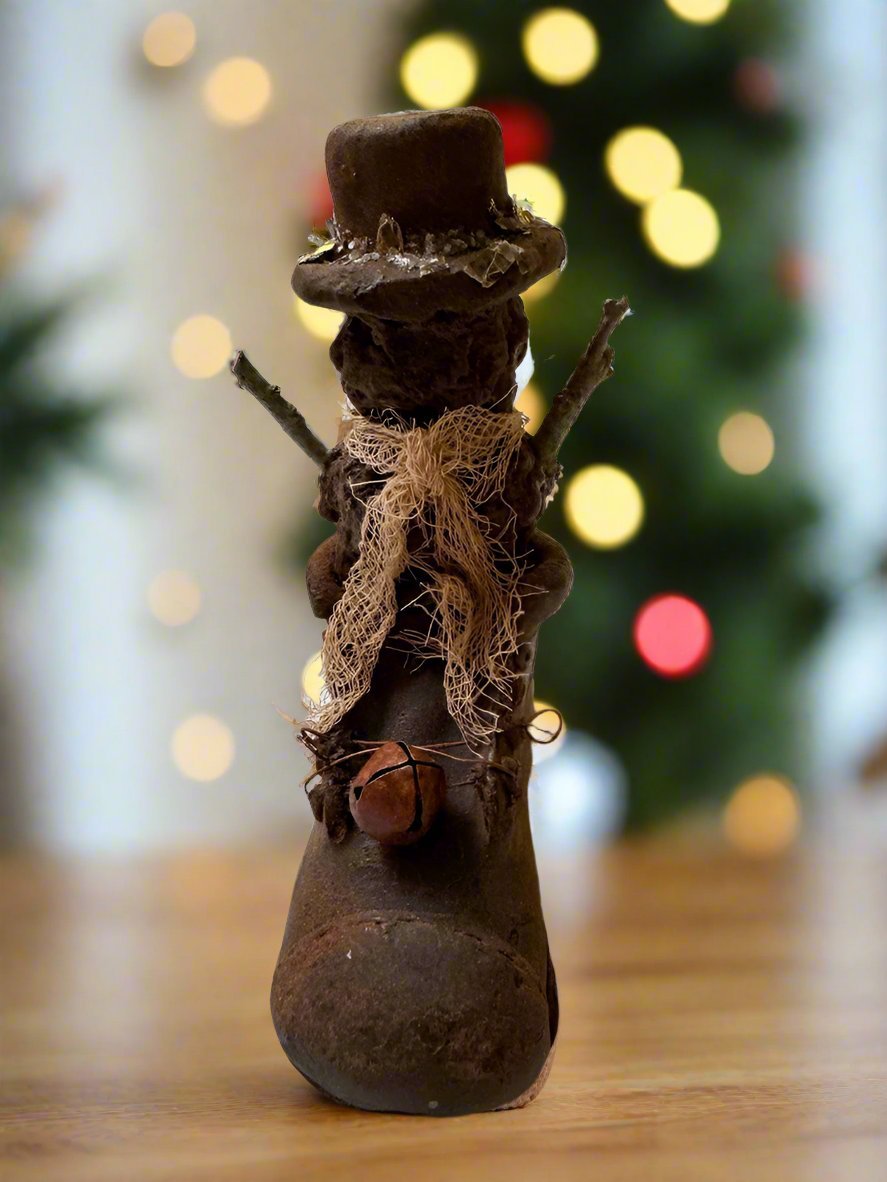 Primitive Handcrafted Christmas Blackened Beeswax Snowman in Shoe - The Primitive Pineapple Collection