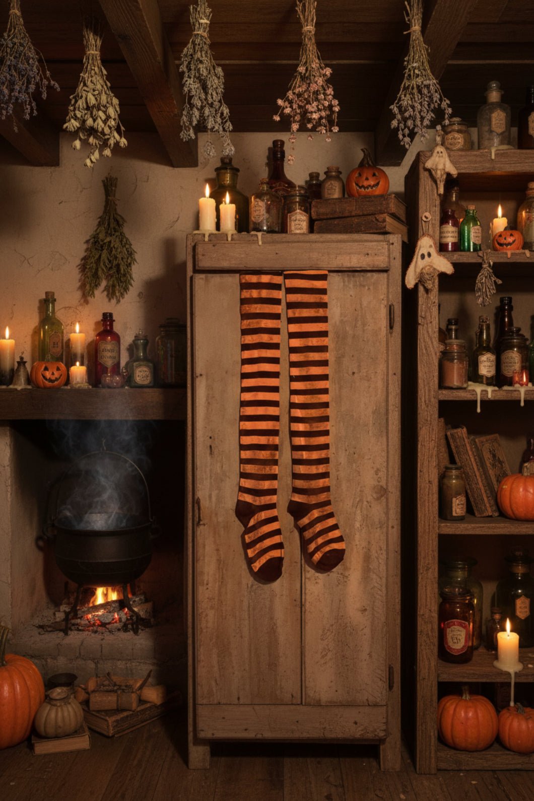 Primitive Handcrafted USA Grungy Halloween Orange and Black Stocking - The Primitive Pineapple Collection