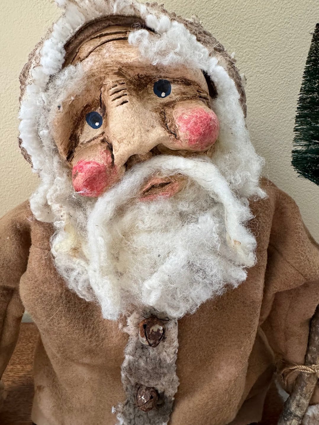 Primitive Handcrafted USA Christmas Sculpted Clay Beige Santa Doll 17" - The Primitive Pineapple Collection