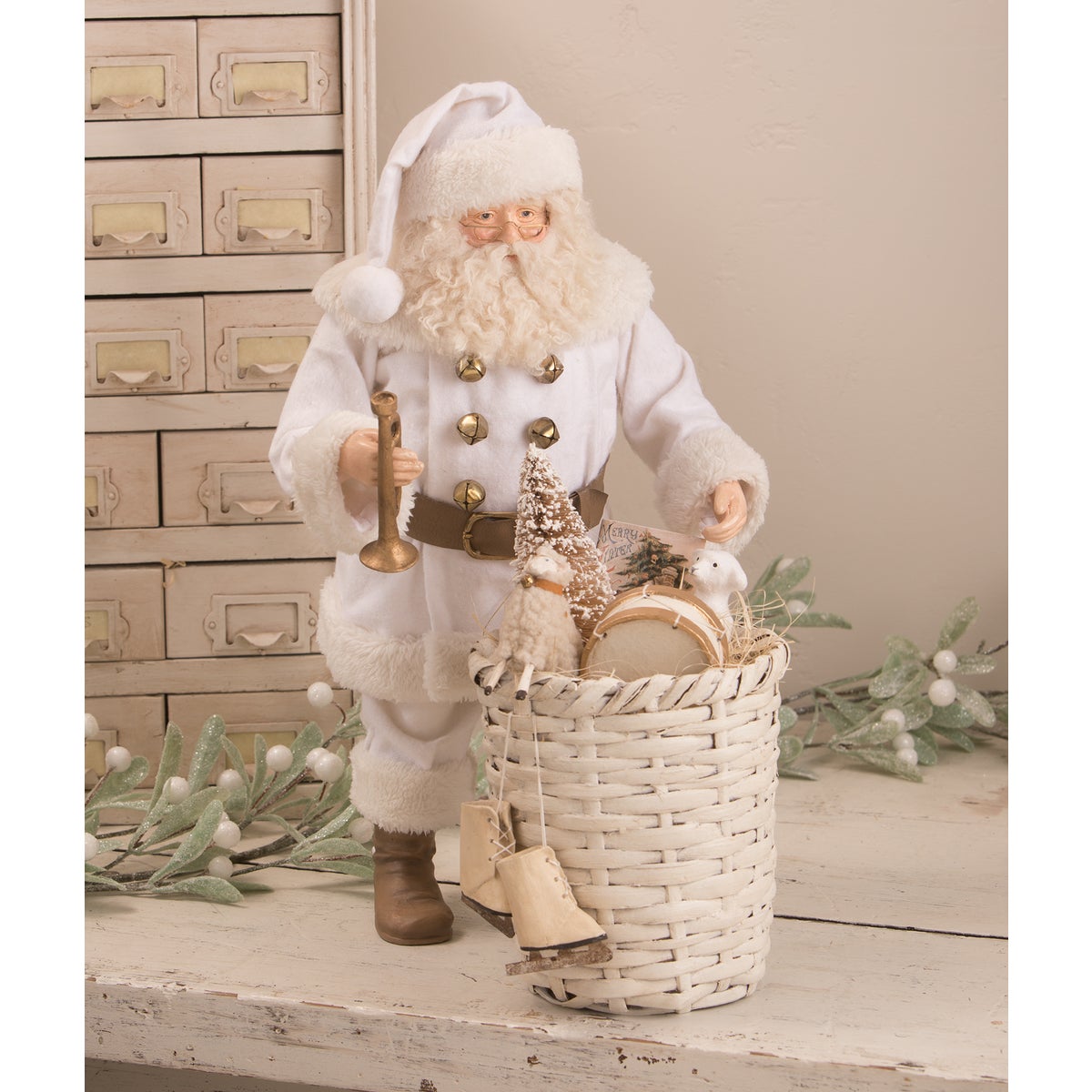 Bethany Lowe Christmas Winter Dressed Santa w/ Basket of Toys TD0027 - The Primitive Pineapple Collection
