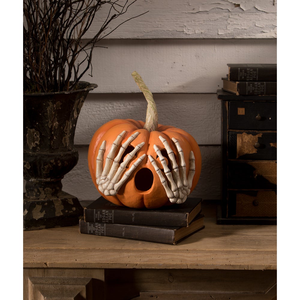 Bethany Lowe Halloween Peek - a - Boo Pumpkin Orange TD3131 - The Primitive Pineapple Collection