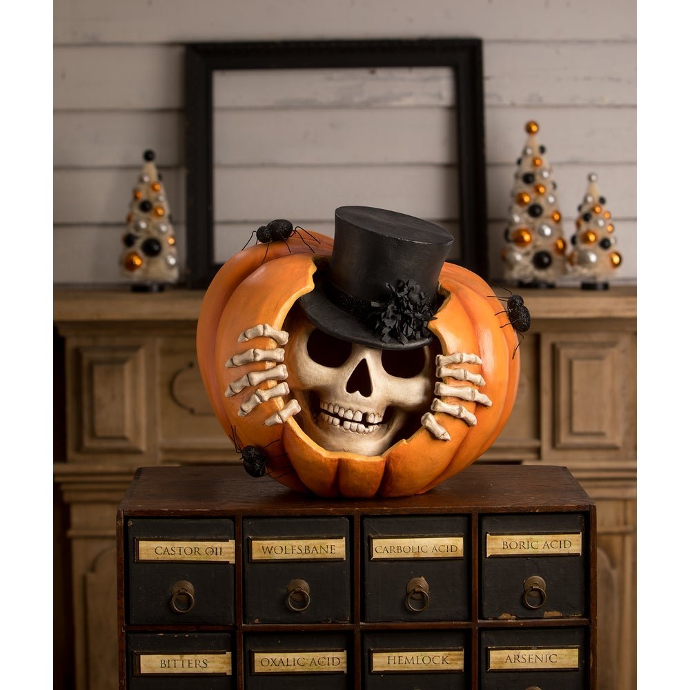 2024 Bethany Lowe Halloween Peek - A - Boo Skelly in Pumpkin TD3135 - The Primitive Pineapple Collection
