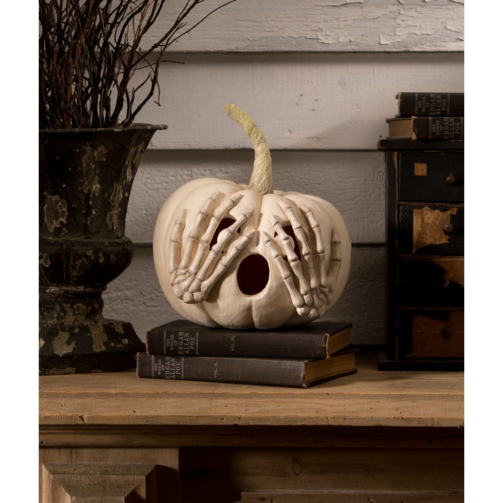 Bethany Lowe Halloween Peek - a - Boo Pumpkin White TD3138 - The Primitive Pineapple Collection