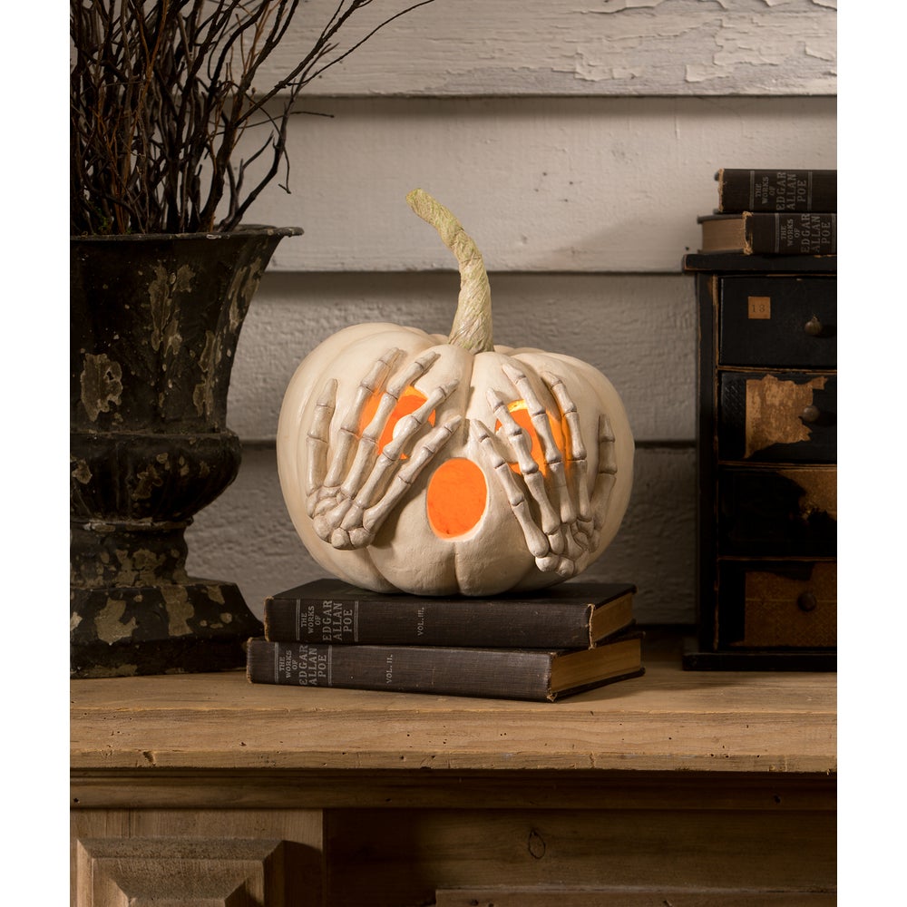 Bethany Lowe Halloween Peek - a - Boo Pumpkin White TD3138 - The Primitive Pineapple Collection