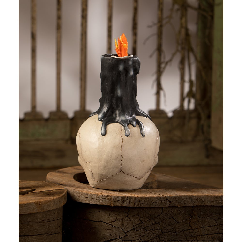 Bethany Lowe Halloween Skull Black Candle Holder TD3142
