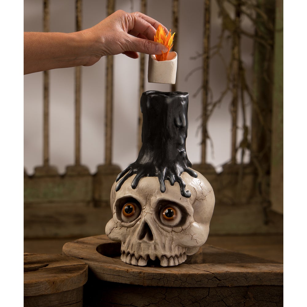 Bethany Lowe Halloween Skull Black Candle Holder TD3142 - The Primitive Pineapple Collection
