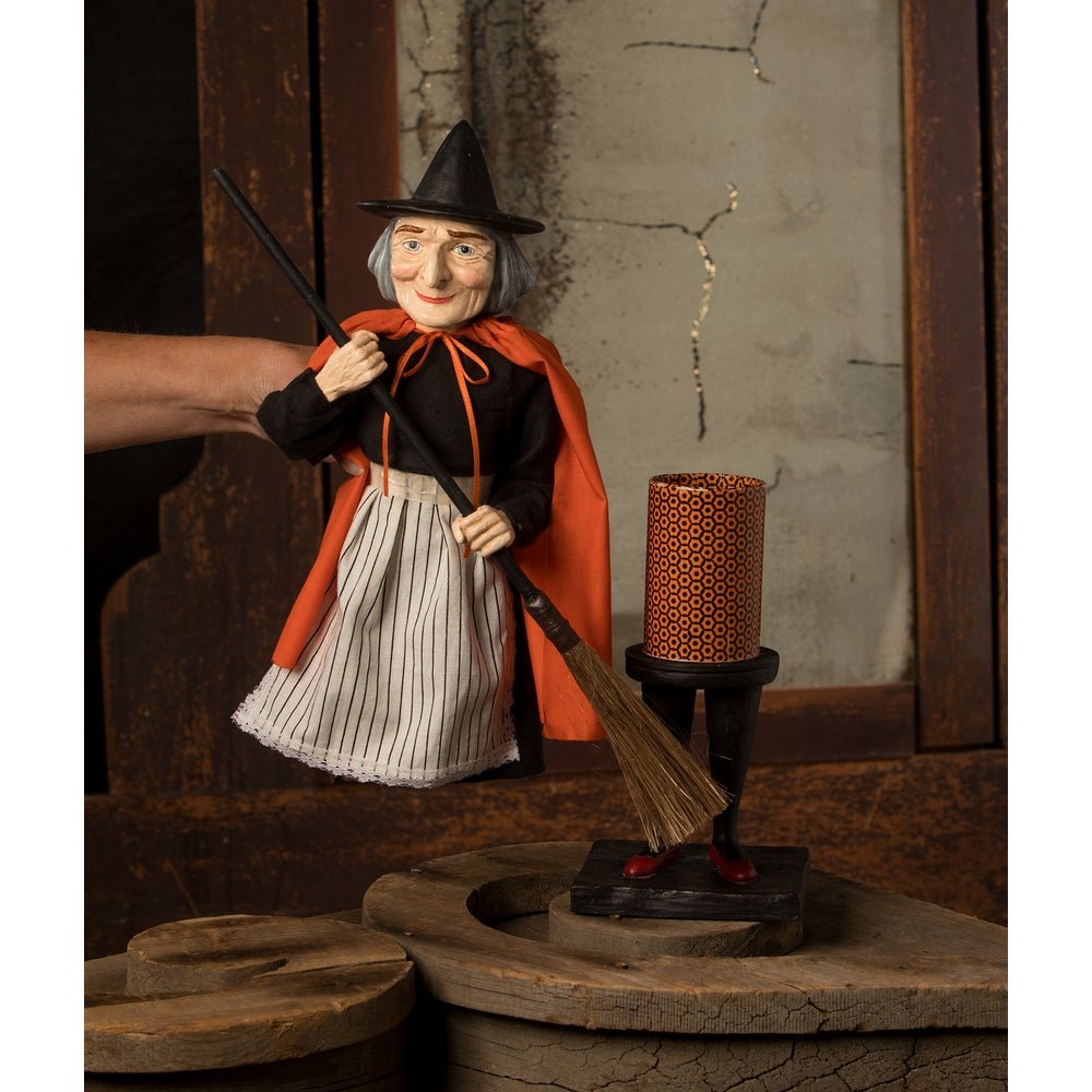Bethany Lowe Halloween Vintage Witch with Broom Container TD3155 - The Primitive Pineapple Collection