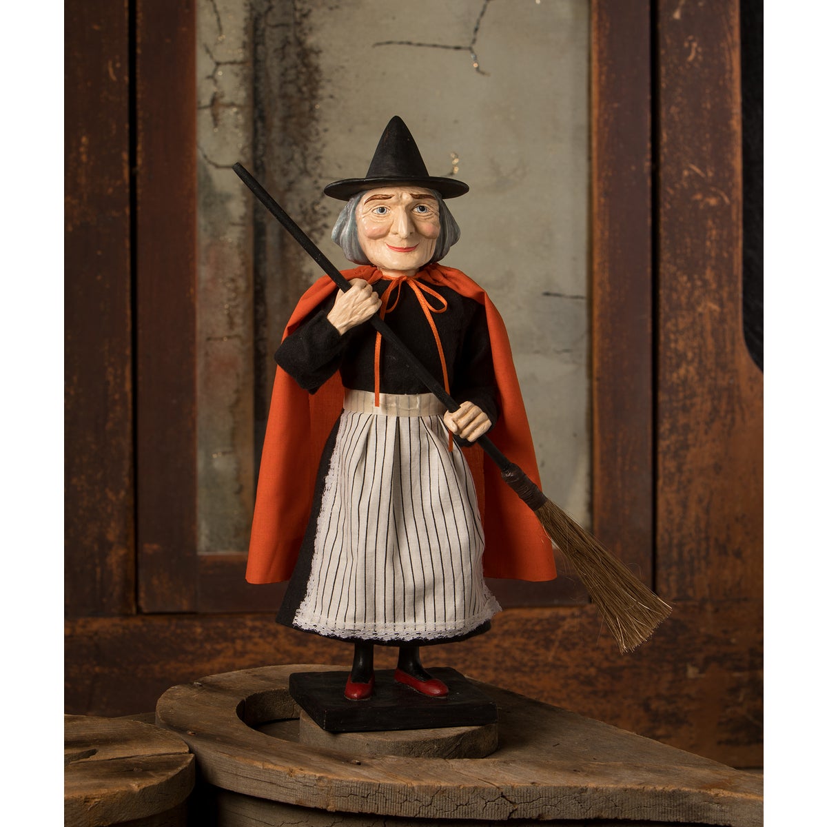 Bethany Lowe Halloween Vintage Witch with Broom Container TD3155 - The Primitive Pineapple Collection