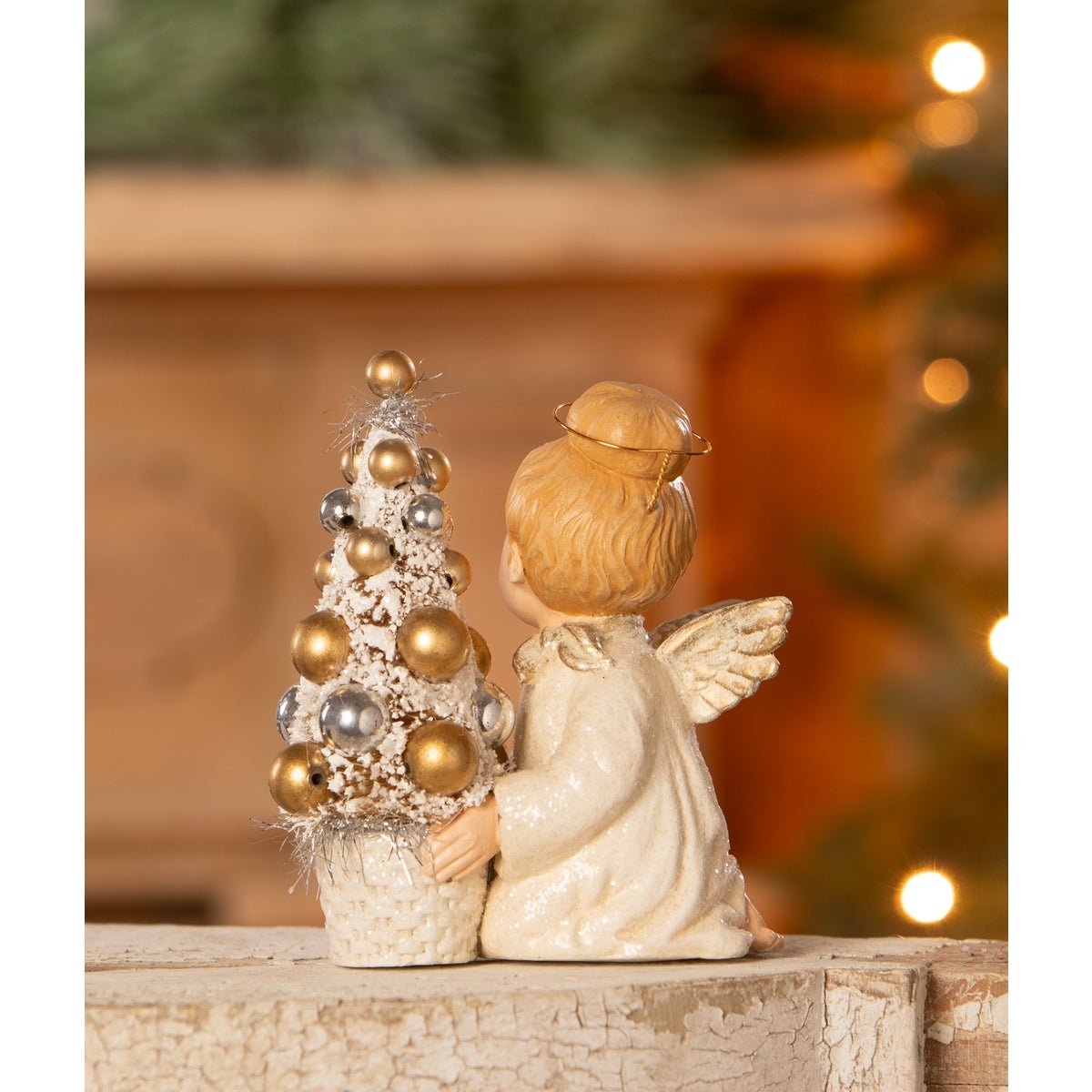 Bethany Lowe Christmas Angelic Angel with Tree TD3169 - The Primitive Pineapple Collection