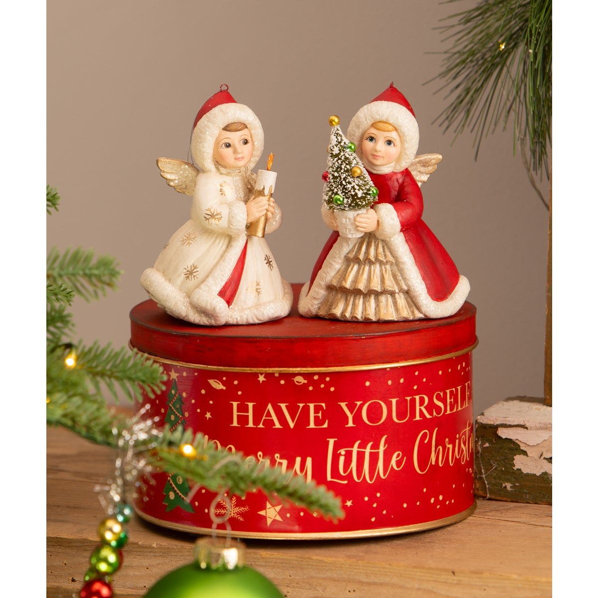 Bethany Lowe Christmas Angel Holding Tree Ornament TD3170 - The Primitive Pineapple Collection