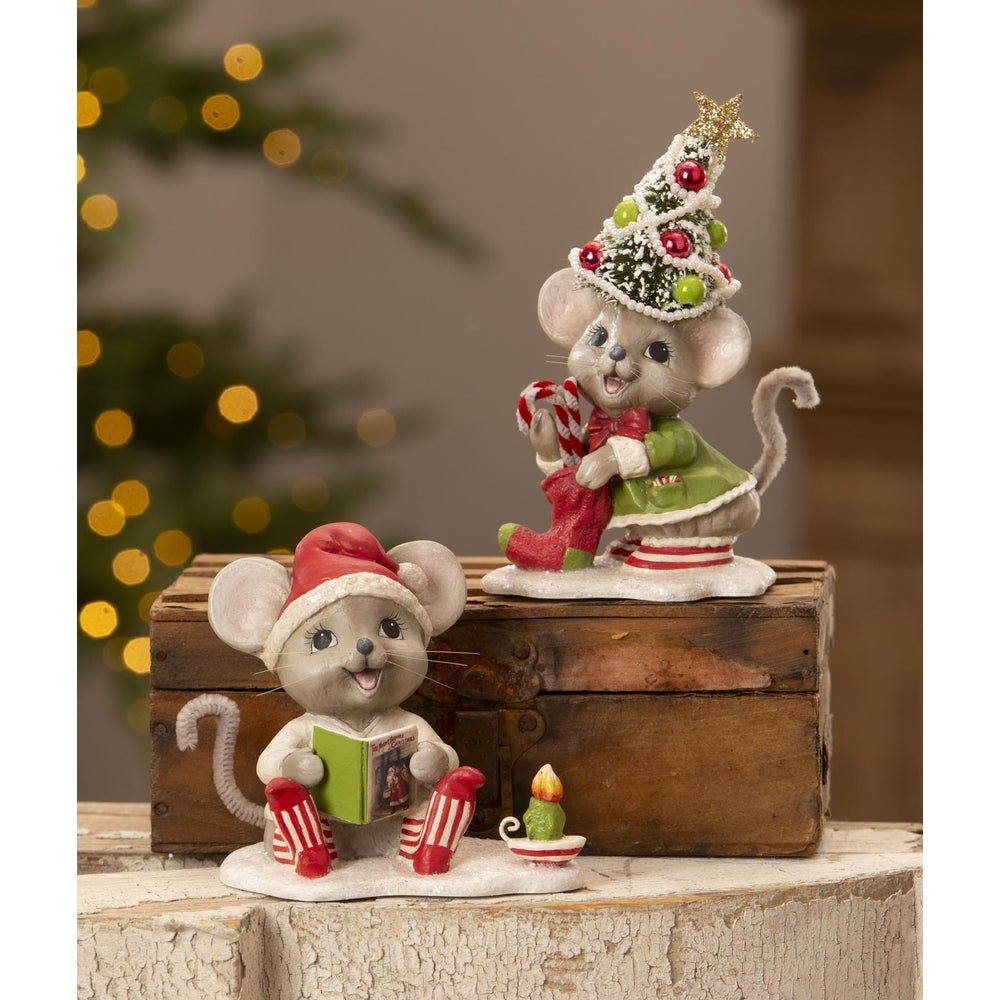 Bethany Lowe Christmas Manny Mouse with Candle TD3182 - The Primitive Pineapple Collection