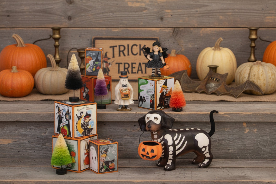 Bethany Lowe Halloween Skelly Pup Paper Mache TD4141 - The Primitive Pineapple Collection