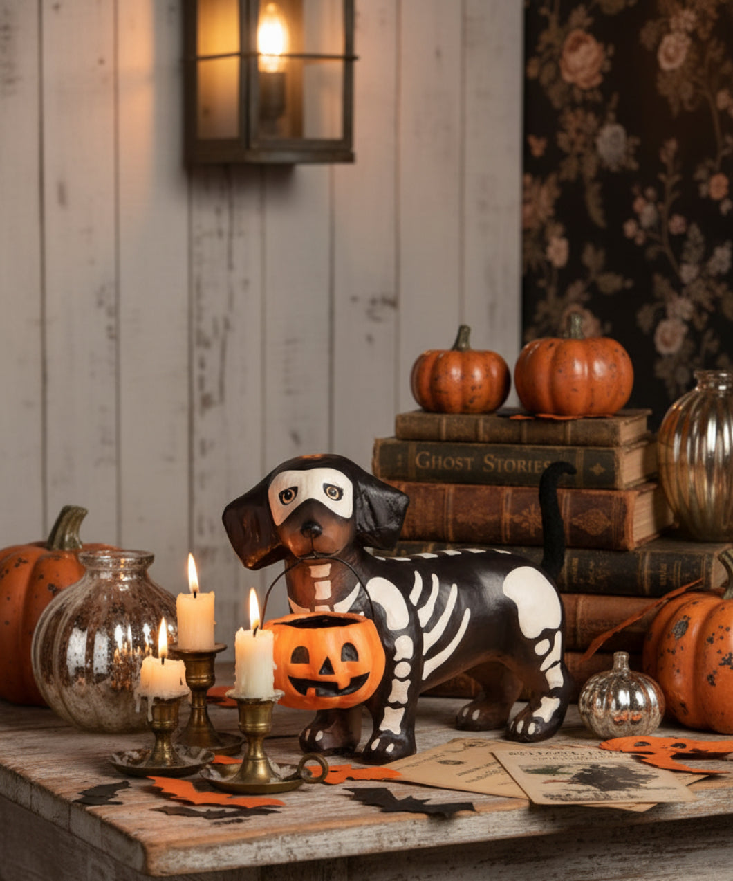 Bethany Lowe Halloween Skelly Pup Paper Mache TD4141 - The Primitive Pineapple Collection