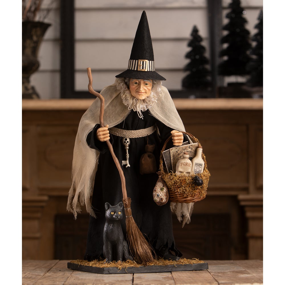 Bethany Lowe Halloween Hildegard with Potion Basket TD4144 - The Primitive Pineapple Collection