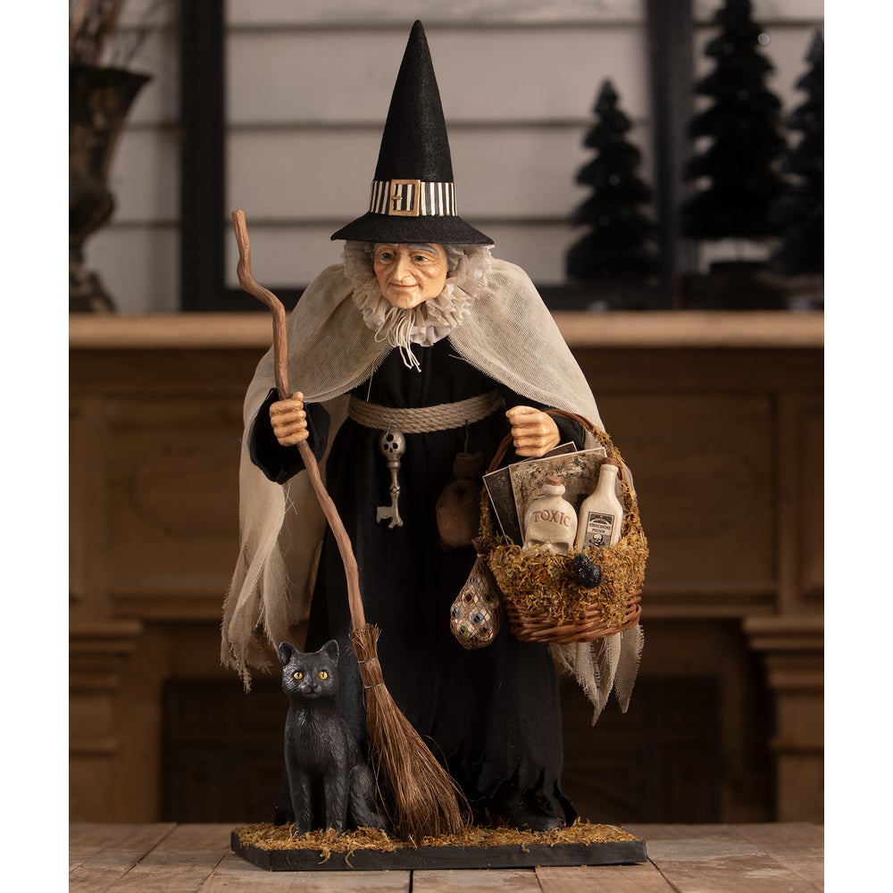 Bethany Lowe Halloween Hildegard with Potion Basket TD4144 - The Primitive Pineapple Collection