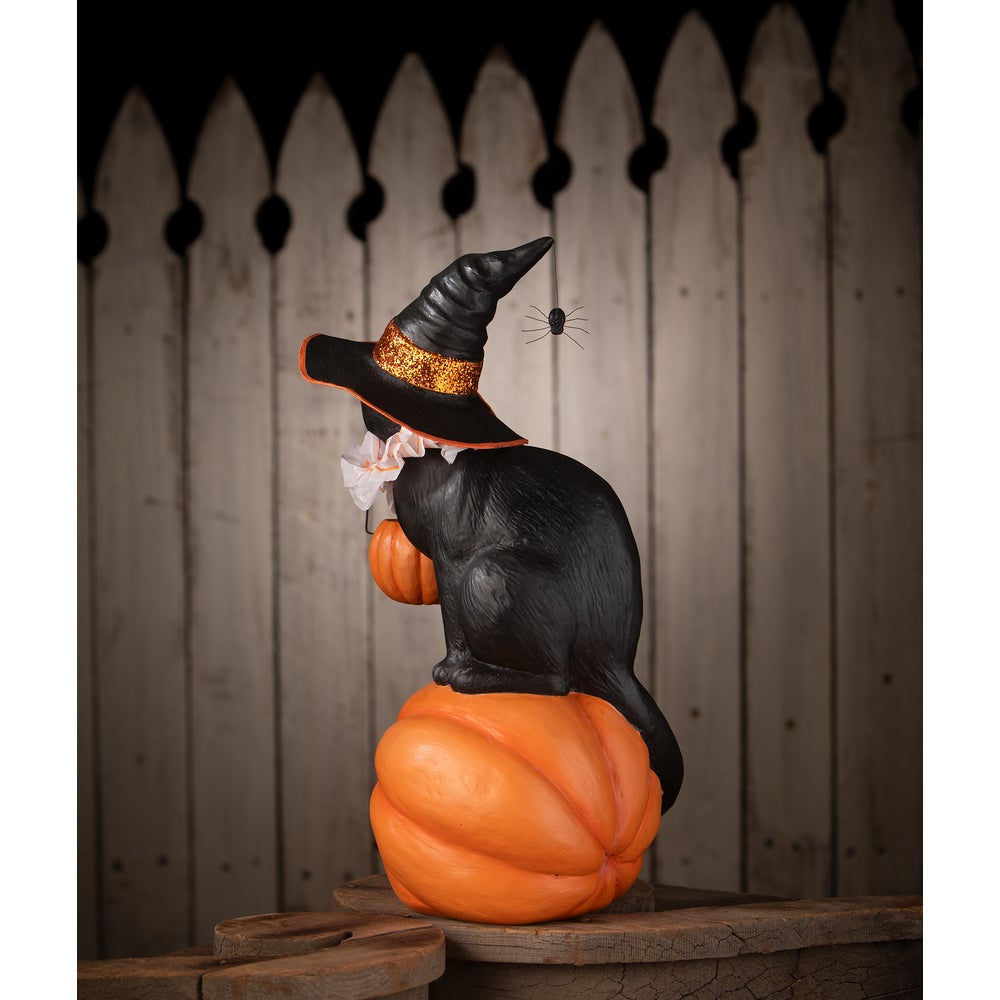 Bethany Lowe Halloween Cat Witch on Pumpkin TD4155 - The Primitive Pineapple Collection