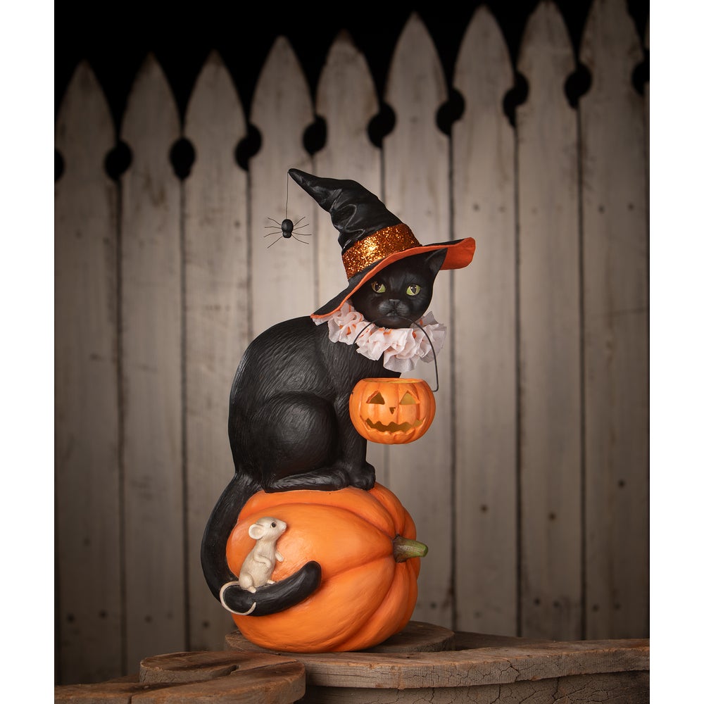 Bethany Lowe Halloween Cat Witch on Pumpkin TD4155 - The Primitive Pineapple Collection