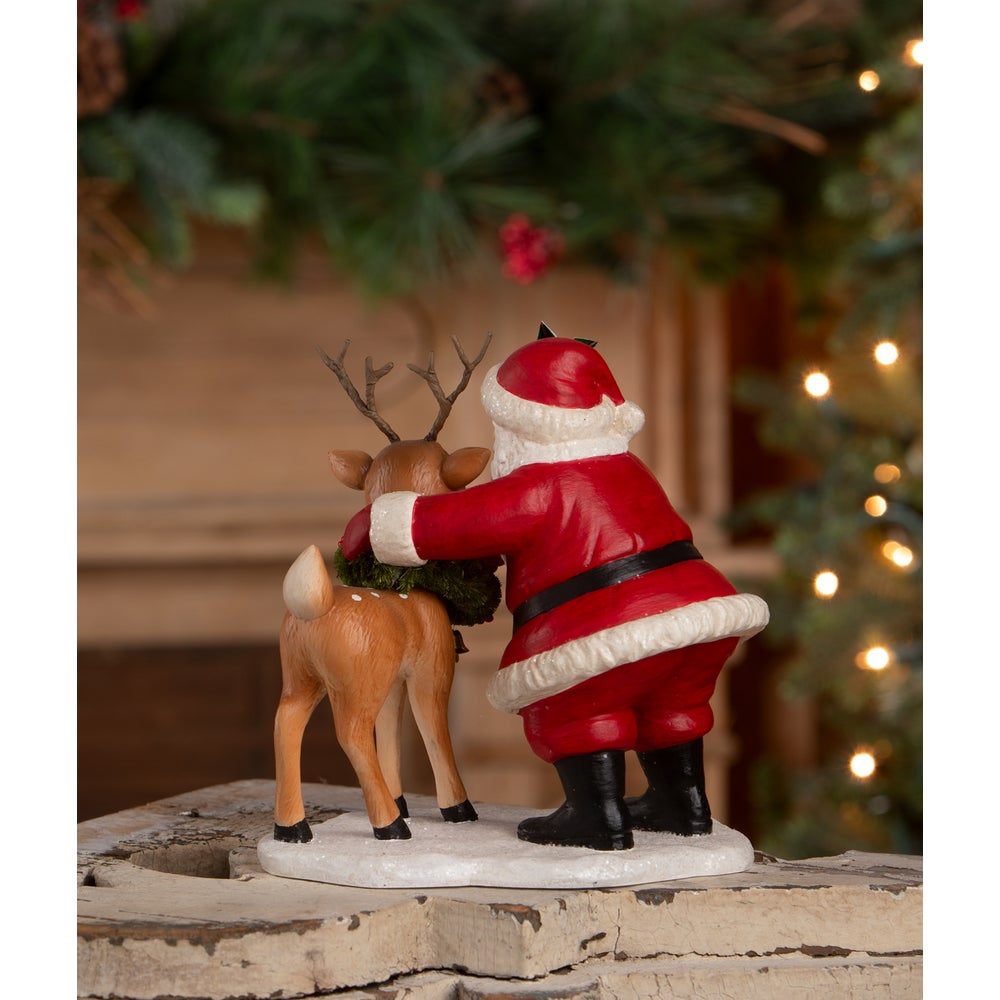 Bethany Lowe Christmas HO HO Santa with Rudolph TD4174 - The Primitive Pineapple Collection