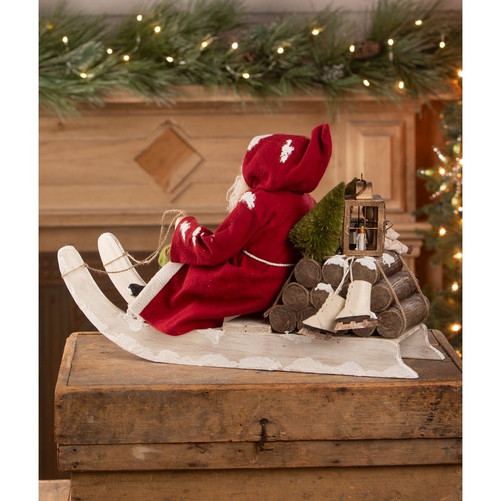 Bethany Lowe Christmas Santa on Log Sled TD4181 - The Primitive Pineapple Collection