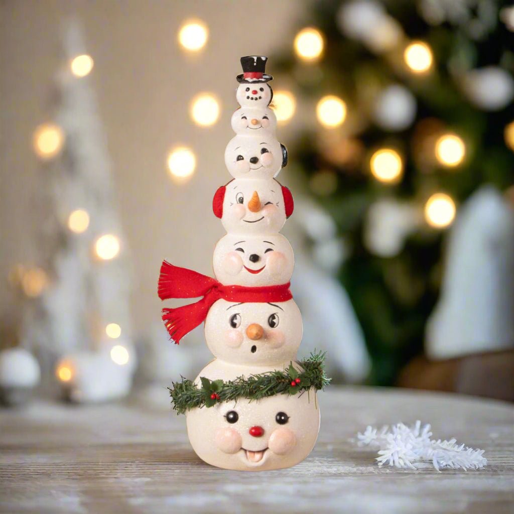Bethany Lowe Christmas Happy Snowman Stack TD4194 - The Primitive Pineapple Collection