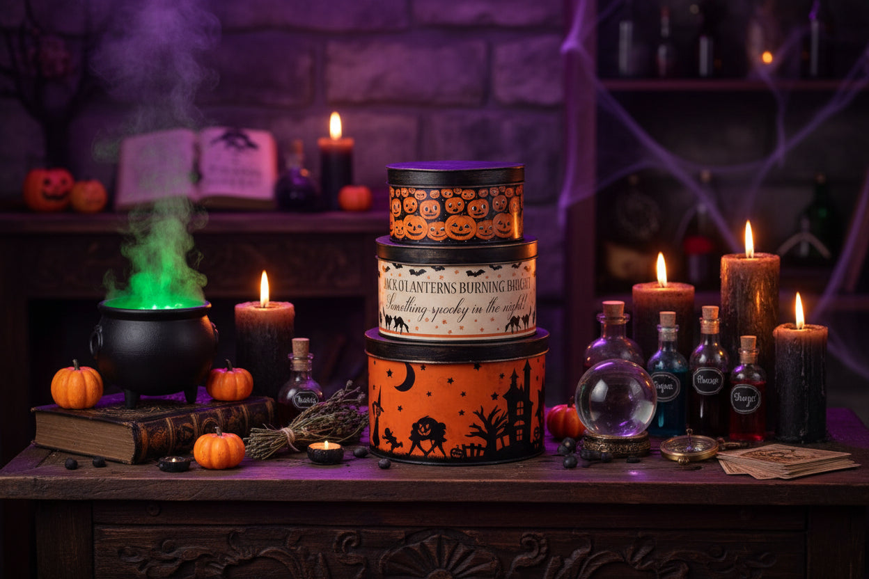 Bethany Lowe Halloween Vintage Tins 3 pc TF4245 - The Primitive Pineapple Collection