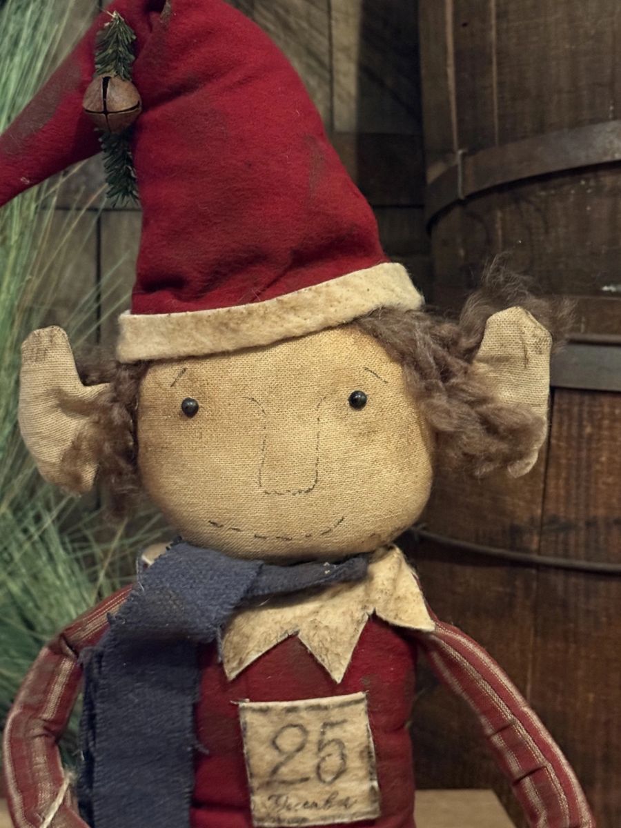 Elf in the Cupboard w/ Story Book 23" Handcrafted Folk Art Doll - The Primitive Pineapple Collection