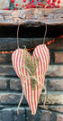 Primitive Colonial Handcrafted Hanging Red Ticking Fabric Heart Sweet Annie - The Primitive Pineapple Collection