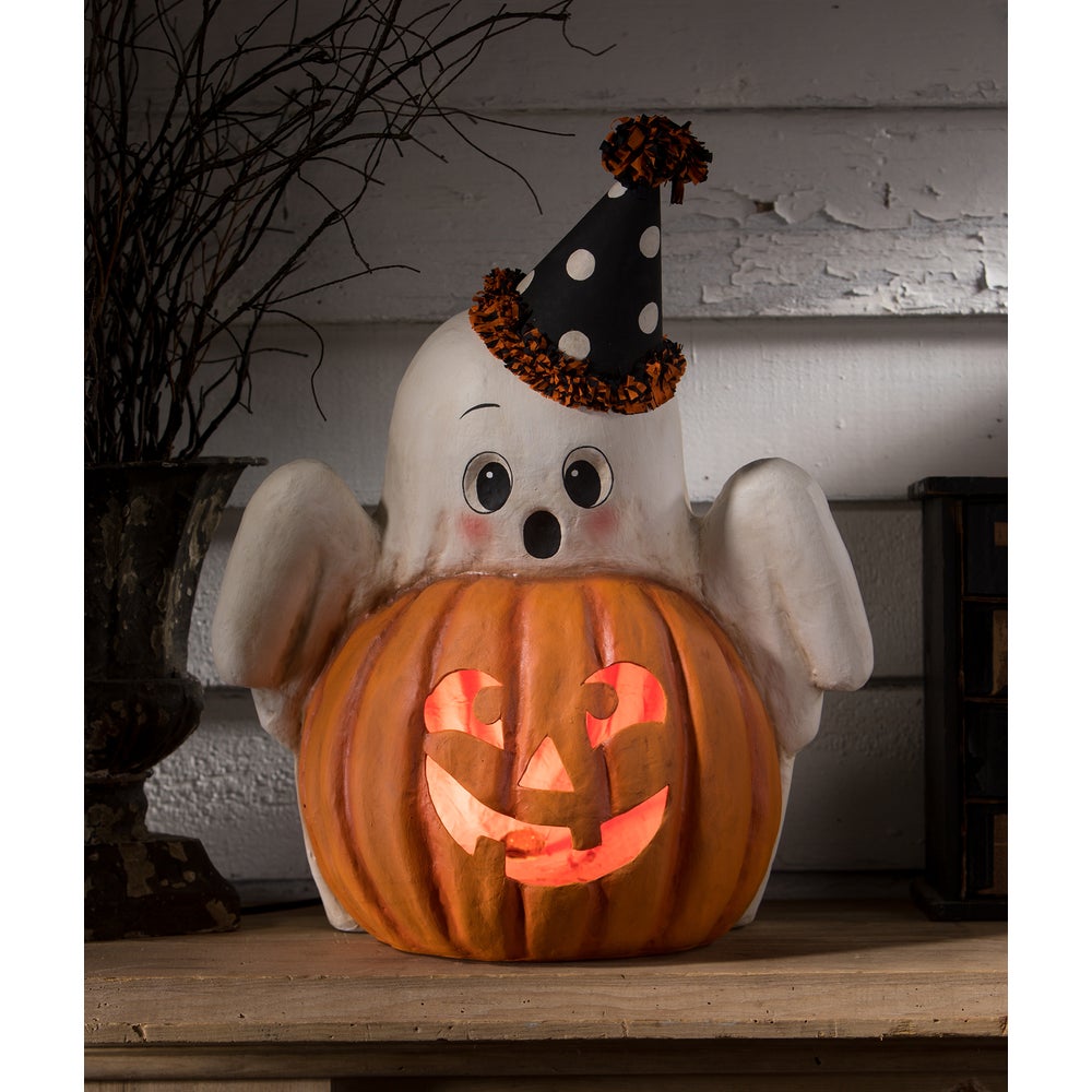 Bethany Lowe Halloween Boo Ghost Jack - O - Lantern Luminary TJ3304 - The Primitive Pineapple Collection