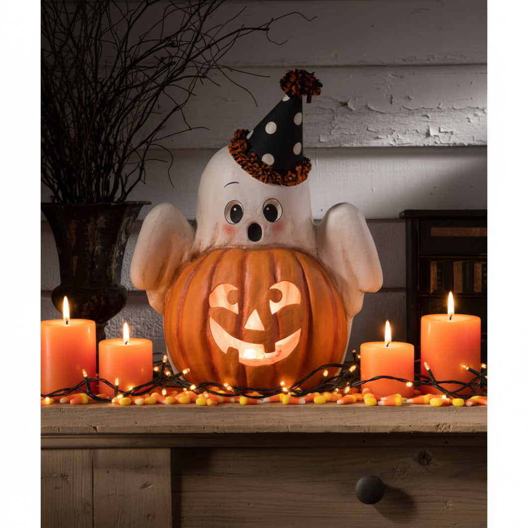 Bethany Lowe Halloween Boo Ghost Jack - O - Lantern Luminary TJ3304 - The Primitive Pineapple Collection