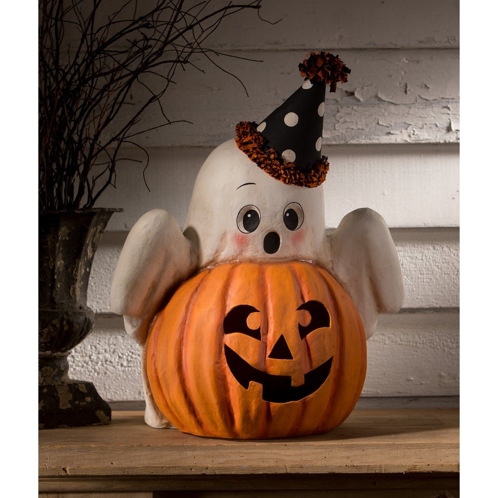 Bethany Lowe Halloween Boo Ghost Jack - O - Lantern Luminary TJ3304 - The Primitive Pineapple Collection