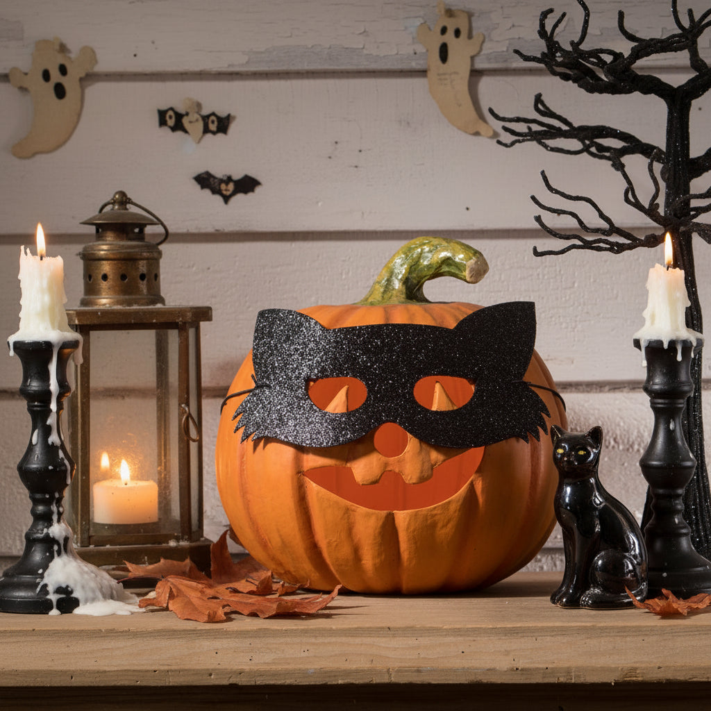 Bethany Lowe Halloween Cat Masquerade Pumpkin TJ3307 - The Primitive Pineapple Collection