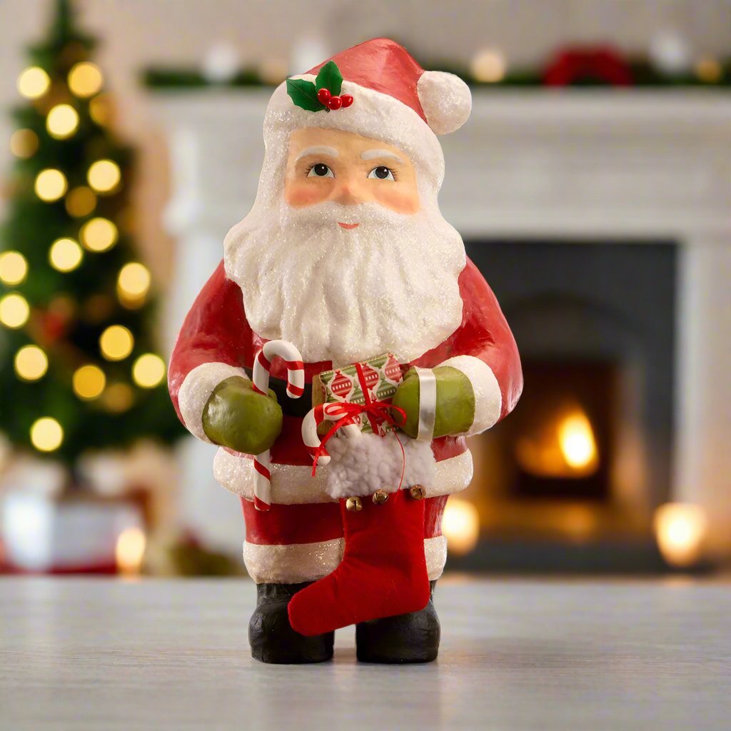 Bethany Lowe Christmas Vintage Santa with Stocking TJ3320 - The Primitive Pineapple Collection
