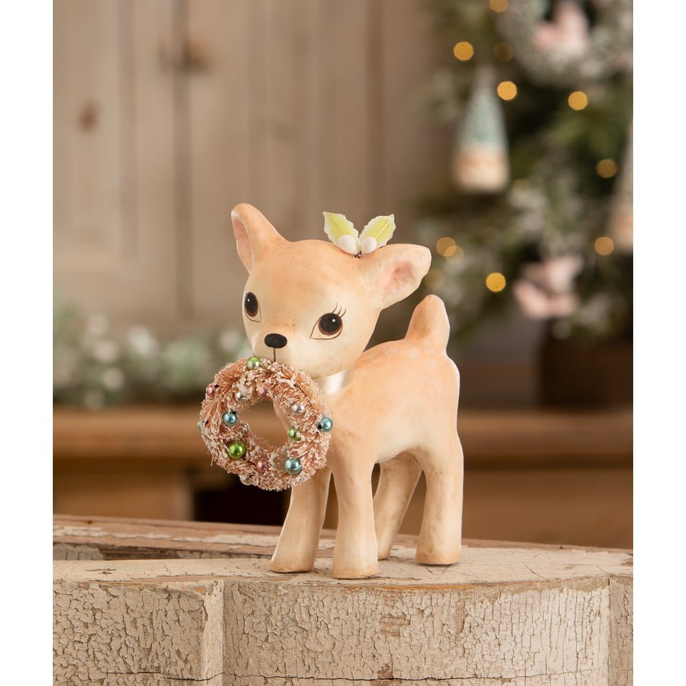 Bethany Lowe Christmas Pink Reindeer with Wreath TJ3324 - The Primitive Pineapple Collection