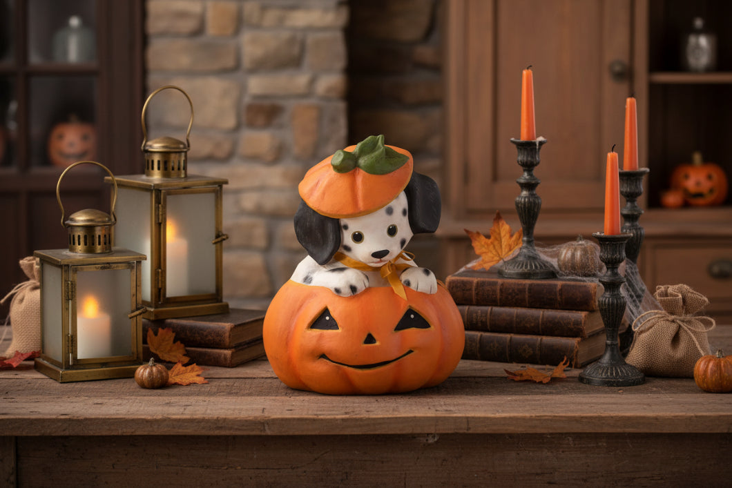 Bethany Lowe Halloween Poppy Puppy in Pumpkin TJ4304 - The Primitive Pineapple Collection