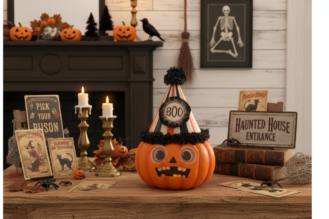 Bethany Lowe Halloween Boo Party Pumpkin TJ4307 - The Primitive Pineapple Collection